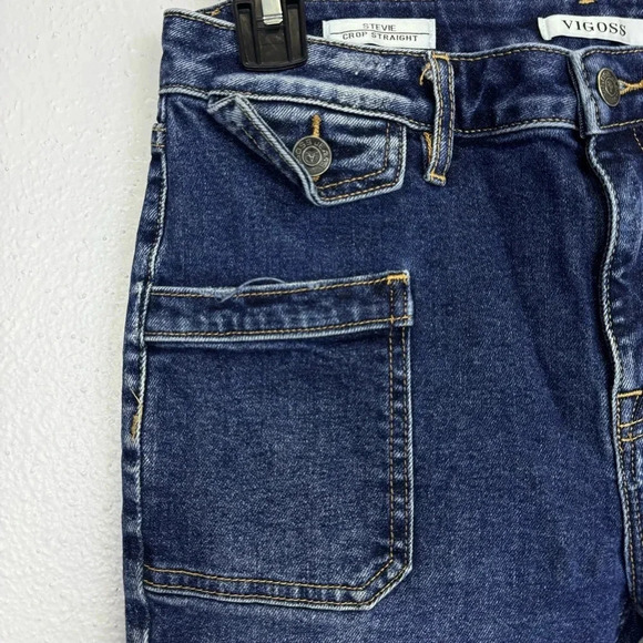 Vigoss Stevie Crop Straight Leg Jeans Sz 28 Blue Vintage Wash Patch Pocket 30x26 - Picture 3 of 9
